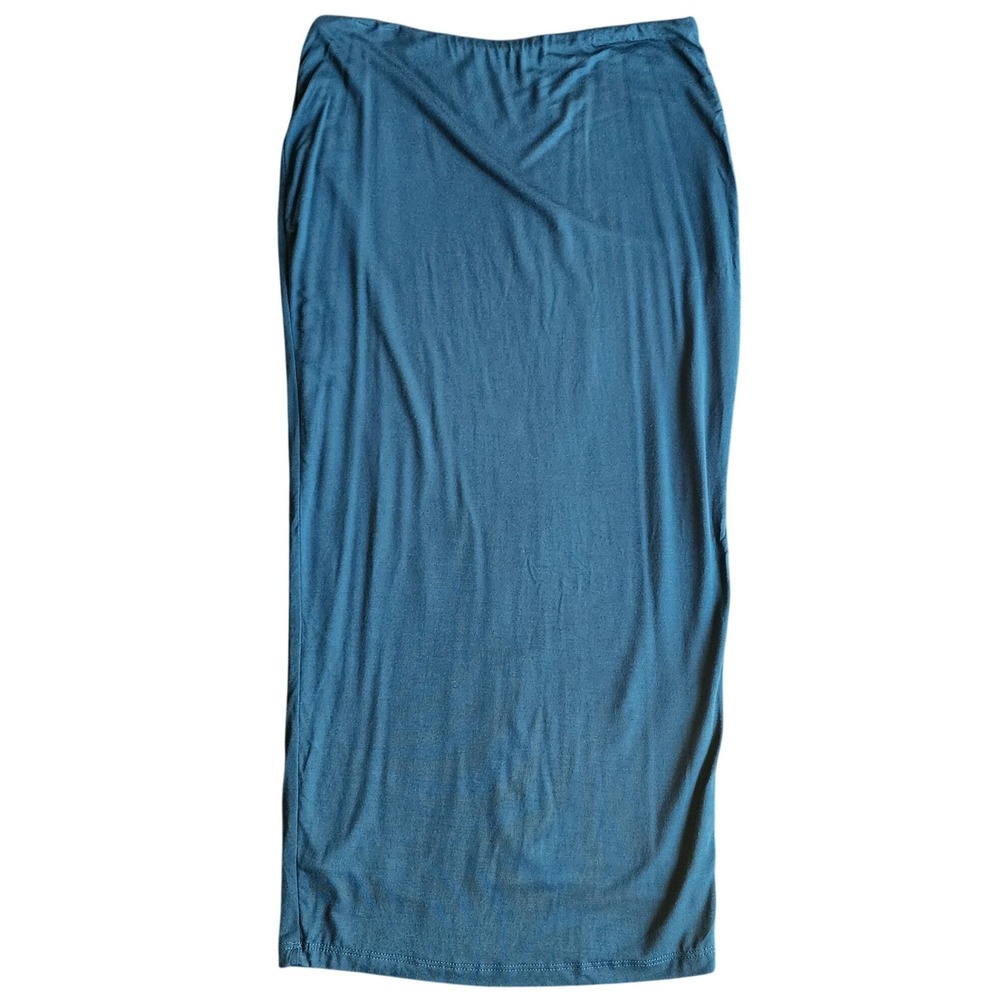 Diva Boutique Meek Maxi Skirt Women L Teal Solid Slim Fit Bodycon Jersey Stretch